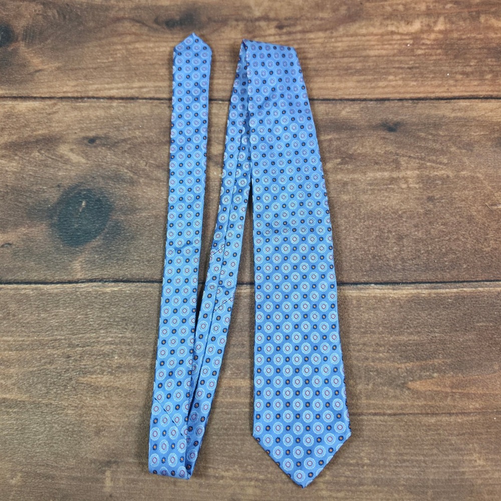 Ermenegildo Zegna Tie Mens OS Blue Good Silk Geometric Medallion Italy